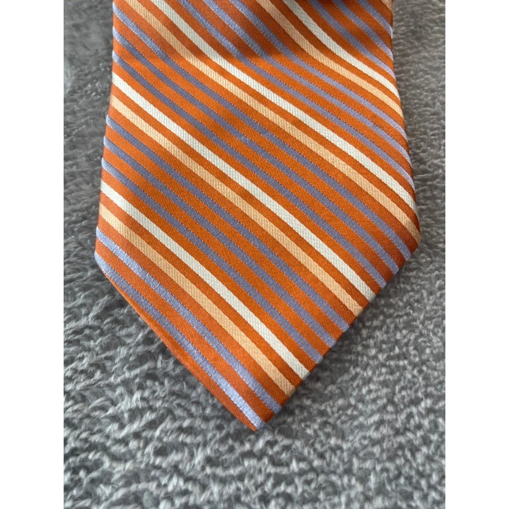 City of London Necktie Mens Orange Blue Striped 100%‎ Silk Business